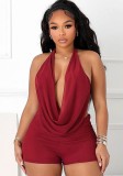 Summer Women Halter Neck Cowl Neck Low Back Tie Top & Shorts Two-Piece Set