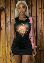 Women Hand-Painted Black Bodycon Dress