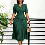 Women African Chic Elegant Half Sleeve Pleated Dress