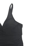Women Plus Size Solid Black Slim Fit Two-Piece Dress Swimsuit