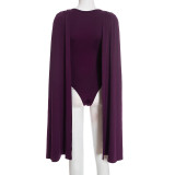 Women Solid Cowl Neck Long Sleeve Sexy Jumpsuit
