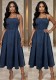 Women Plus Size Denim Halter Neck Slim Waist Swing Maxi Dress