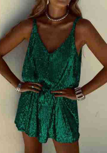 Women Sexy Spaghetti Strap Sequin Beaded Backless V Neck Sleeveless Dress