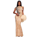 Women Sexy Sleeveless Backless Printed Bodycon Dress