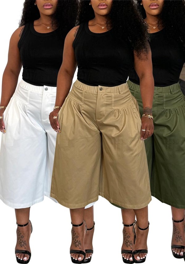 Women Plus Size Casual Loose Pleated Wide Leg Pants