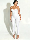 Women Strapless Sexy Low Back Slim Fitted Solid Jumpsuit