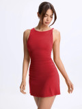 Women Summer Sleeveless Ruched Bodycon Dress