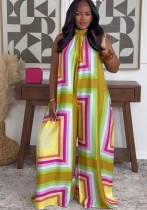Women African Elegant Sleeveless Printed Halter Neck Wide Leg Jumpsuit