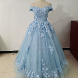 Women Luxury Embroidery Tulle Puffy Off Shoulder Party Evening Dress（Processing time need 3-6 days）