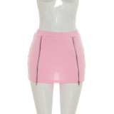 Spring & Summer Women Hooded Sleeveless Zip Split Long Top & High Waist Mini Skirt Two-Piece Set