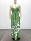 Women African Sexy Printed Slim Waist Strap Long Maxi Dress Evening Gown