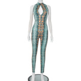 Women Snake Print Sleeveless Hollow Out Jumpsuit