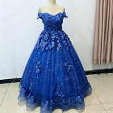 Women Luxury Embroidery Tulle Puffy Off Shoulder Party Evening Dress（Processing time need 3-6 days）