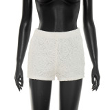 Spring & Summer Women Halter Neck Metal Button Patchwork Low Back Pleated High Waist Short Two-Piece Set