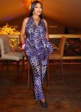 Women African Chic Career V-Neck Printed Sleeveless Top & Straight Pants Two-Piece Set