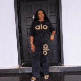 Summer Unisex Short T-Shirt & Washed High Waist Sweatpants Two-Piece Set