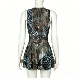 Women Sexy Leopard Print Mesh Mini Skirt Two-Piece Set