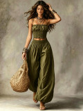 Women Elegant Strap Top & Harem Pants Casual Holidays Two-Piece Set