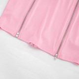 Spring & Summer Women Hooded Sleeveless Zip Split Long Top & High Waist Mini Skirt Two-Piece Set