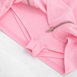 Spring & Summer Women Hooded Sleeveless Zip Split Long Top & High Waist Mini Skirt Two-Piece Set