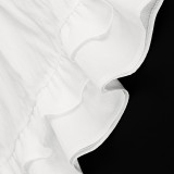 Women White Long Sleeve Slim Waist Ruffled Tiered Mini Dress