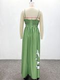 Women African Sexy Printed Slim Waist Strap Long Maxi Dress Evening Gown