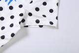 Spring & Summer Women Sexy Crop T-Shirt & Bodycon Polka Dot Printed Shorts Two-Piece Set