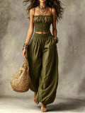 Women Elegant Strap Top & Harem Pants Casual Holidays Two-Piece Set