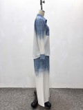 Women African Chic Patchwork Color Block Long Sleeve Turndown Collar Shirt & High Waist Pants Two-Piece Set