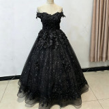 Women Luxury Embroidery Tulle Puffy Off Shoulder Party Evening Dress（Processing time need 3-6 days）