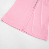 Spring & Summer Women Hooded Sleeveless Zip Split Long Top & High Waist Mini Skirt Two-Piece Set