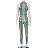 Women Snake Print Sleeveless Hollow Out Jumpsuit