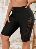 Women Plus Size Solid Sexy Slim Fit High Waist Swim Shorts