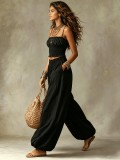 Women Elegant Strap Top & Harem Pants Casual Holidays Two-Piece Set