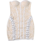 Spring Women Lace Patchwork Strapless Slim Fitted Bodycon Dress
