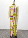 Women African Elegant Sleeveless Printed Halter Neck Wide Leg Jumpsuit