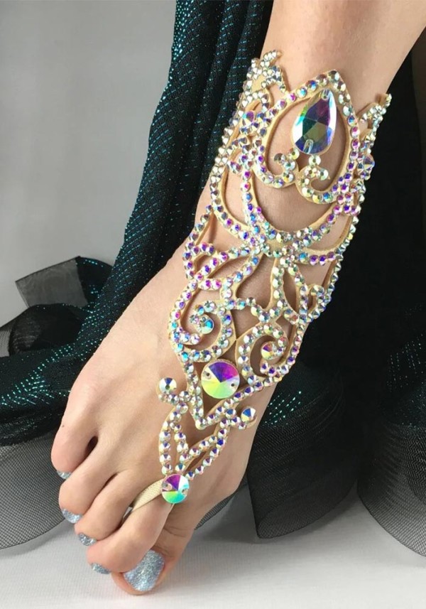 Women Exotic Ball Anklet Geometric Rhinestone Toe Chain Rhinestone Foot Jewelry