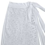 Women sexy mesh lace V Neck slit dress