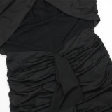 Women Sexy Black Cross Halter Neck Tassel Maxi Dress