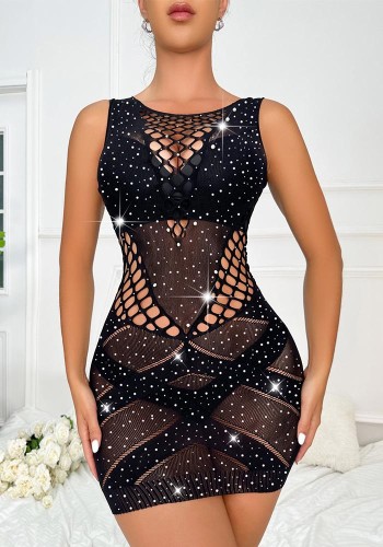 Women Shiny Sexy Sleeveless Beaded Mesh Bodycon Bodycon Lingerie