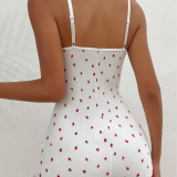 Women Strawberry Print V-Neck Camisole Bodysuit