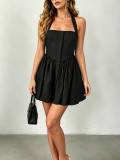 Women summer French Halter Neck backless washed dress