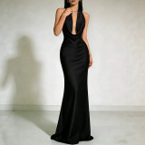 Women Summer Halter Neck Backless Sexy Bridesmaid Maxi Dress