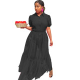 Women Mesh Patchwork Black and white short-sleeved dress