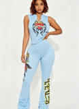 Women Sleeveless Printed Top and Pants Two-Piece Set