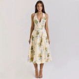 Women Summer Backless Drawstring Tie-Wear Strap Dress