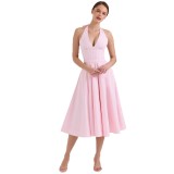 Women Summer Backless Drawstring Tie-Wear Strap Dress
