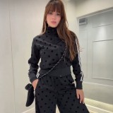Women Polka Dot Casual Stand Collar Top and Wide-Leg Pants Two-Piece Set