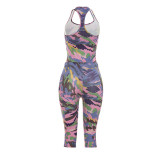 Women Printed Sleeveless Bodysuit and Capri Pants Two-Piece Set
