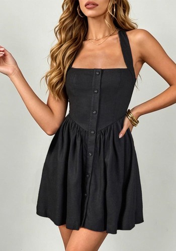 Women summer French Halter Neck backless washed dress